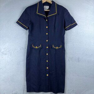 Talbots Vintage Tailored Dress Front Button Cap Sleeves Womens Navy Size 8P